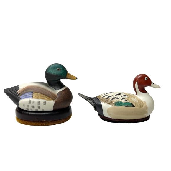 Lot of 2 Ceramic Duck Decoy Shoe Shine Brush and Lint Remover Handpainted VTG - Picture 3 of 11
